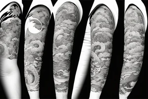 sleeve with spirited away dragon, sun, moon, and stars tattoo idea