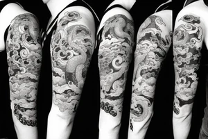 sleeve with spirited away dragon, sun, moon, and stars tattoo idea