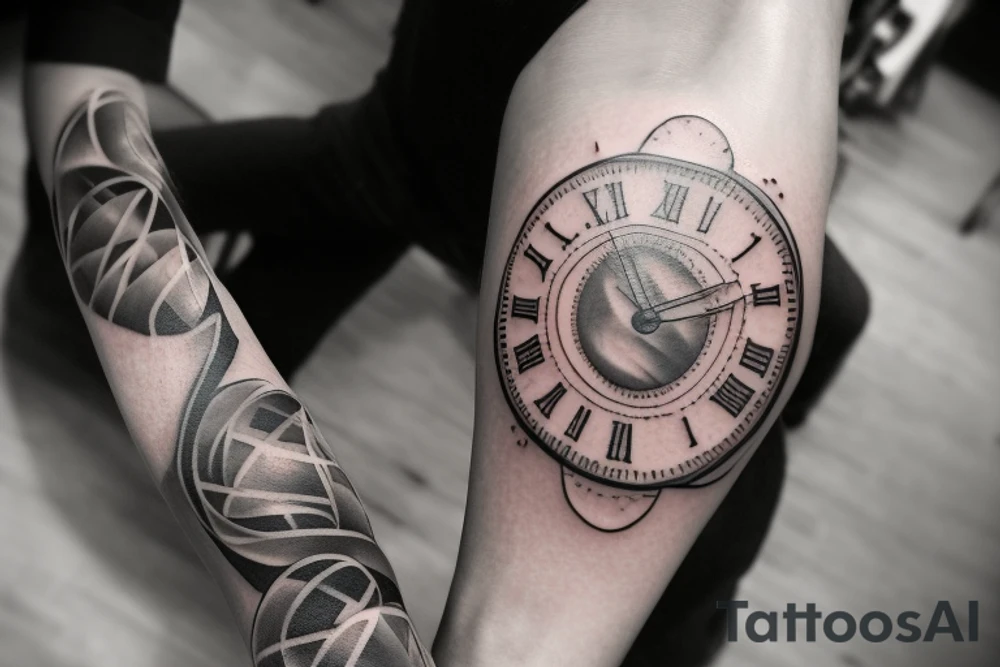 Imagine a tattoo that captures the essence of time slipping away, but also celebrates the things we hold dear. The centerpiece is an hourglass, with the upper half shaped like a flight helmet, symbolizing the fleeting nature of time in the air. The lower half depicts a family reaching upwards, representing our desire to make the most of the time we have with loved ones. In the sand, the years 2017 and 2022 mark deployment dates, while the birthdays of children are immortalized in elegant Roman numerals. tattoo idea
