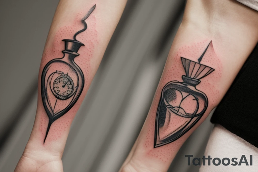 Imagine a tattoo that captures the essence of time slipping away, but also celebrates the things we hold dear. The centerpiece is an hourglass, with the upper half shaped like a flight helmet, symbolizing the fleeting nature of time in the air. The lower half depicts a family reaching upwards, representing our desire to make the most of the time we have with loved ones. In the sand, the years 2017 and 2022 mark deployment dates, while the birthdays of children are immortalized in elegant Roman numerals. tattoo idea