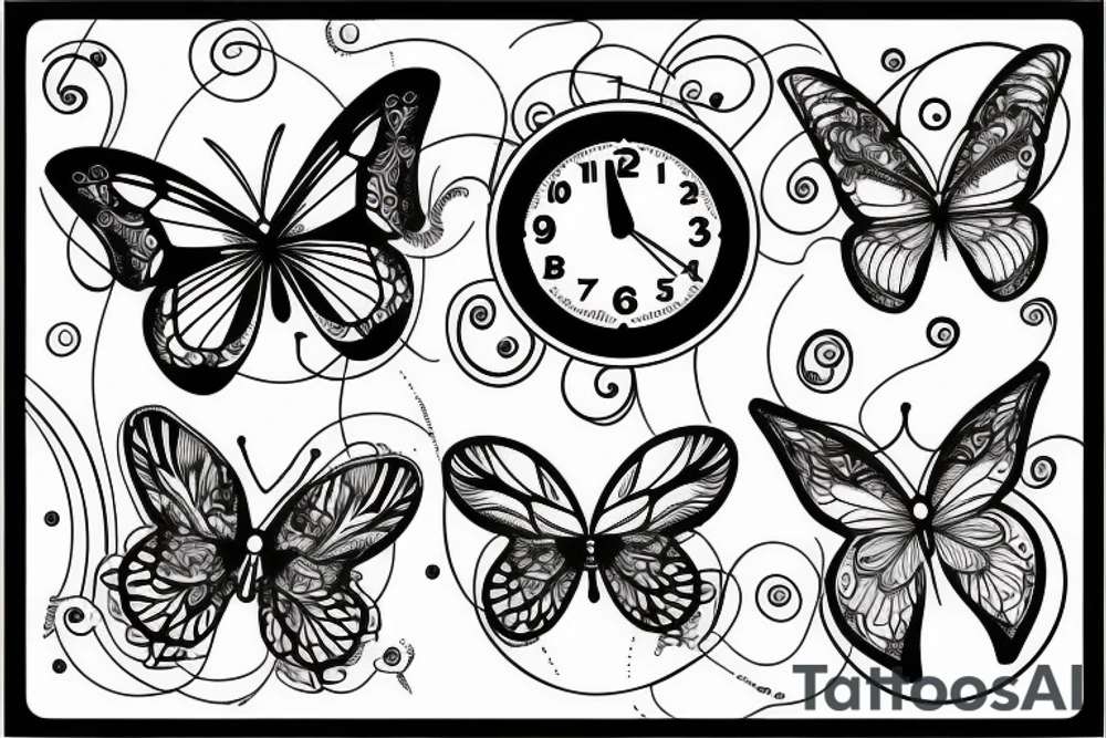 clock butterfly tattoo idea