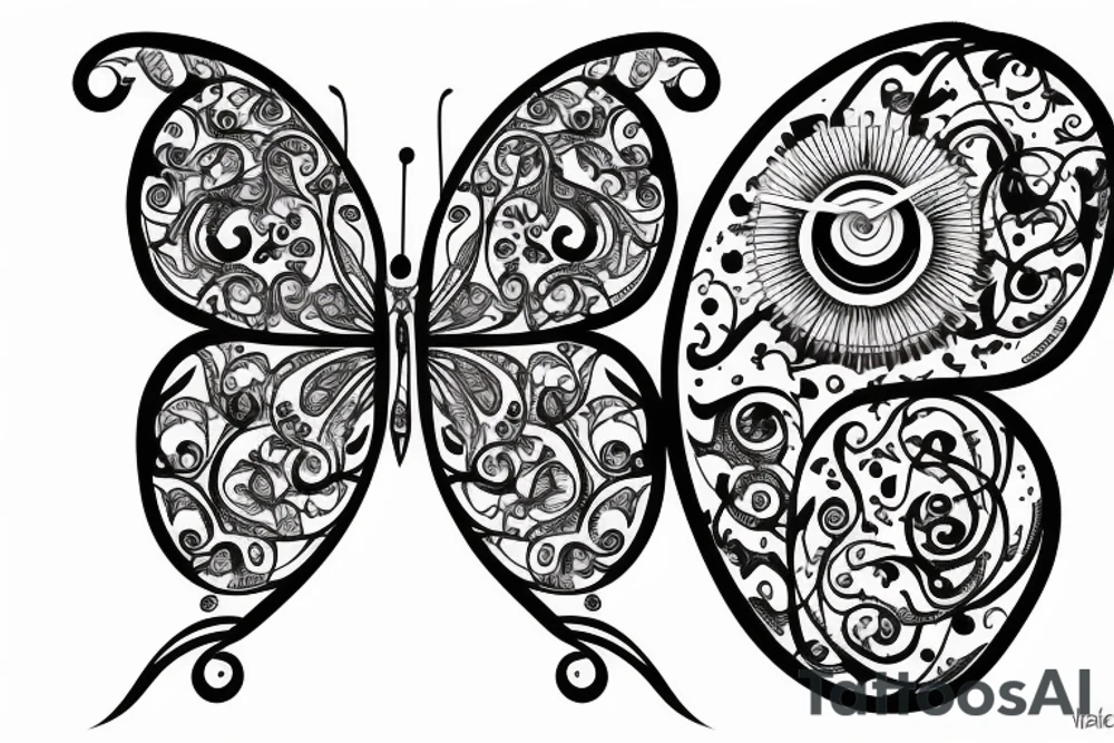 clock butterfly tattoo idea