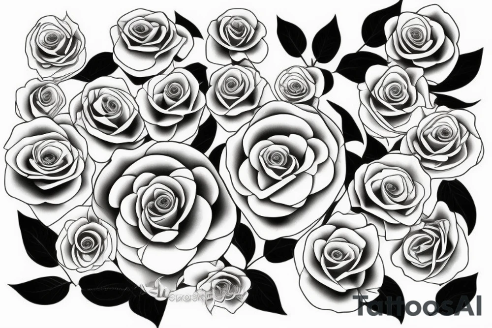 Simple female form incorporated into floral design with violets and roses tattoo idea