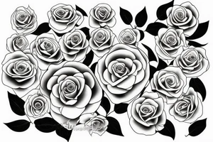 Simple female form incorporated into floral design with violets and roses tattoo idea