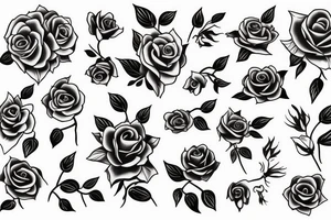 Simple female form incorporated into floral design with violets and roses tattoo idea
