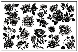 Female silhouette with violets and roses tattoo idea