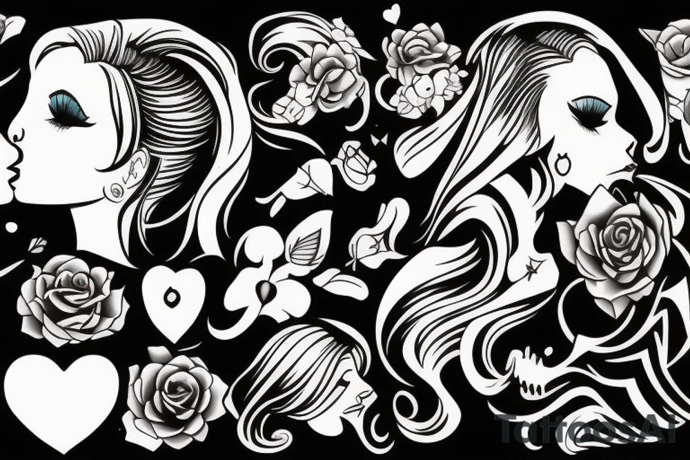 Blonde girl kissing tattoo idea