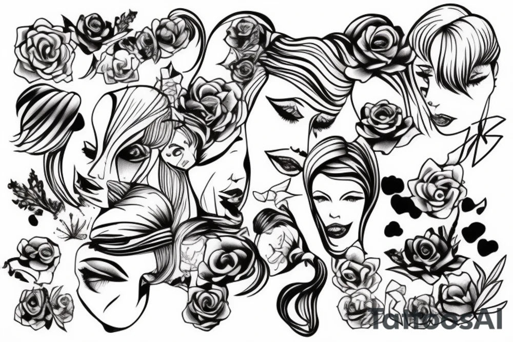 Blonde girl kissing tattoo idea