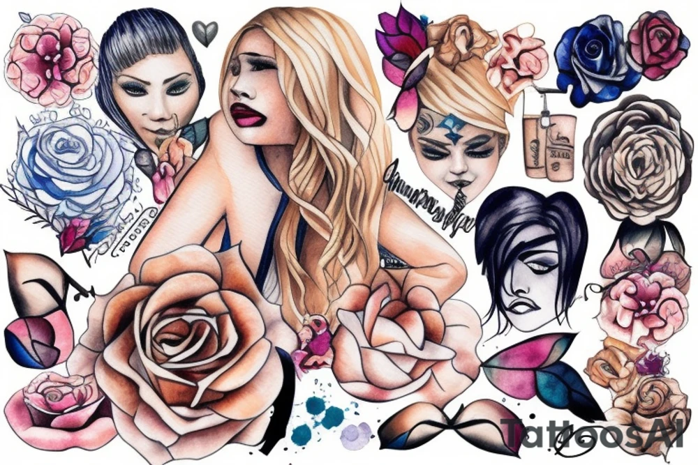 Blonde girl kissing tattoo idea
