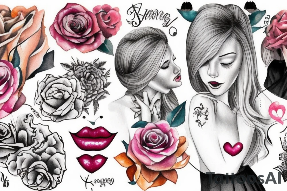 Blonde girl kissing tattoo idea
