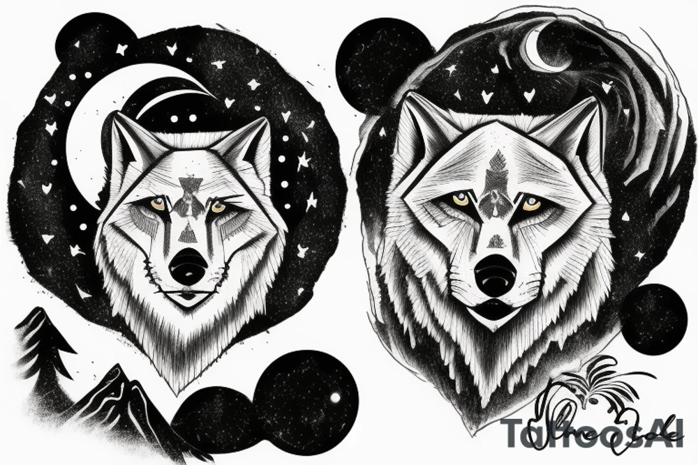 Lone Wolf on rock howling to moon with other wolves looking up at him tattoo idea