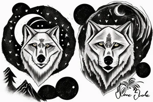 Lone Wolf on rock howling to moon with other wolves looking up at him tattoo idea