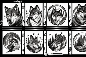 Wolf on rock howling to moon with other wolves looking up at him tattoo idea