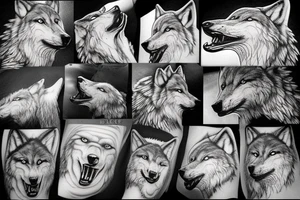 Wolf on a rock howling to moon with other wolves looking up at him tattoo idea