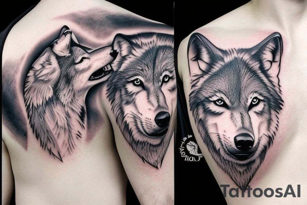 Wolf on a rock howling to moon tattoo idea