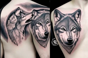 Wolf on a rock howling to moon tattoo idea
