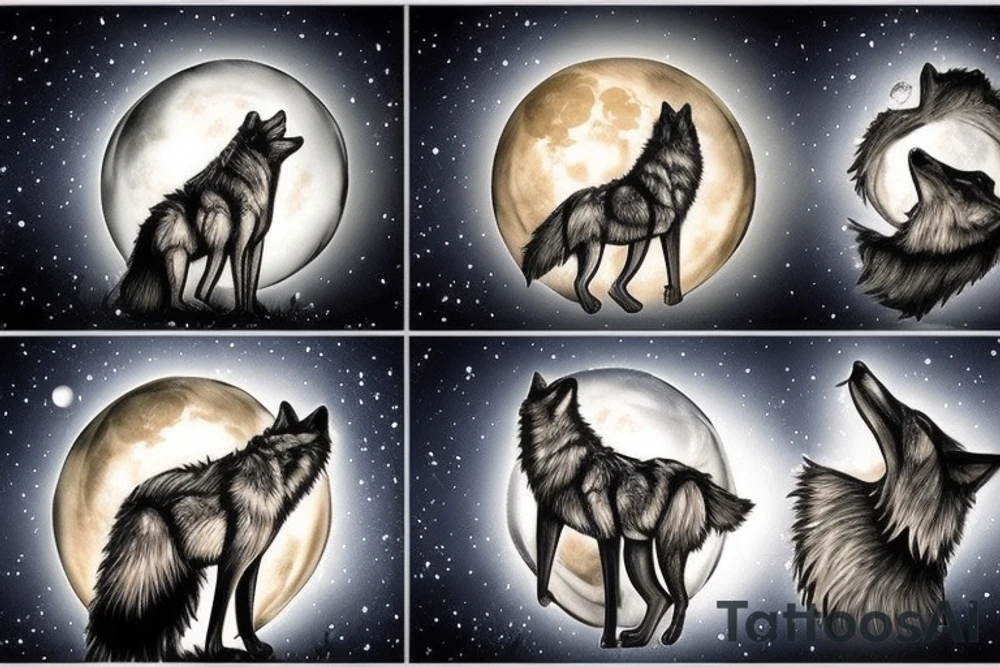 Wolf on a rock howling to moon tattoo idea
