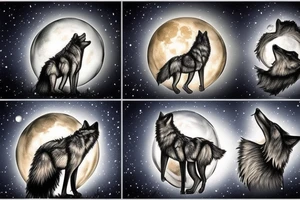 Wolf on a rock howling to moon tattoo idea