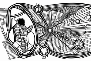 An astronaut inside of a geometric form. he looks directly at you. it should be in black-white with red tones tattoo idea