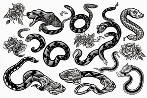 A dog and two snakes tattoo idea