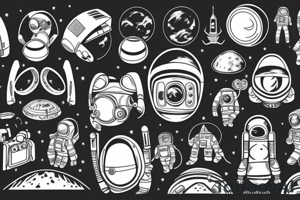 An astronaut helmet. it looks directly at you. there is an alien landscape around tattoo idea