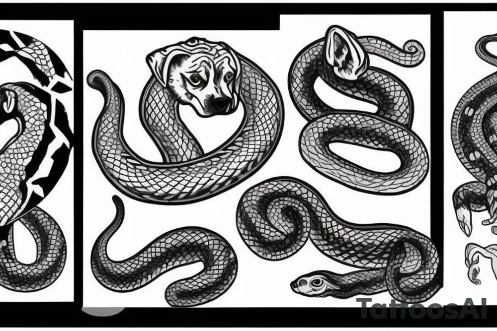 A dog and two snakes tattoo idea