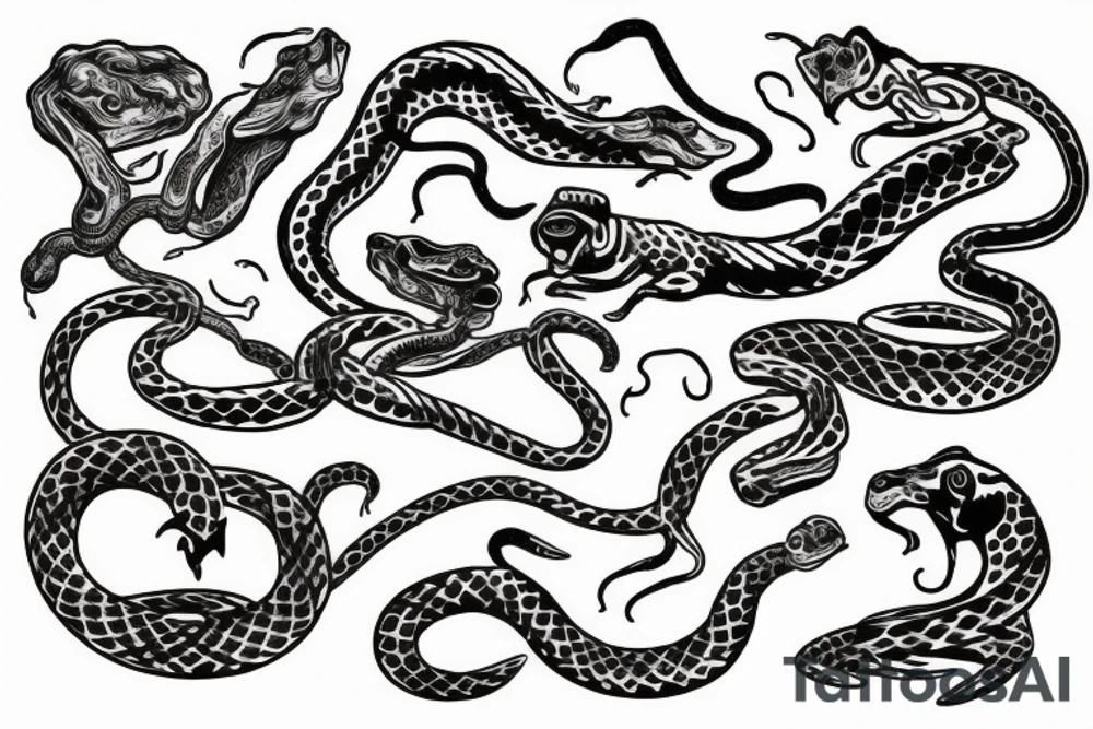A dog with two snakes tattoo idea