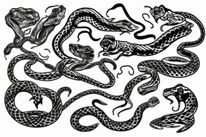 A dog with two snakes tattoo idea