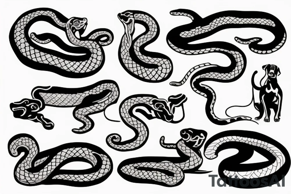 A dog with two snakes tattoo idea