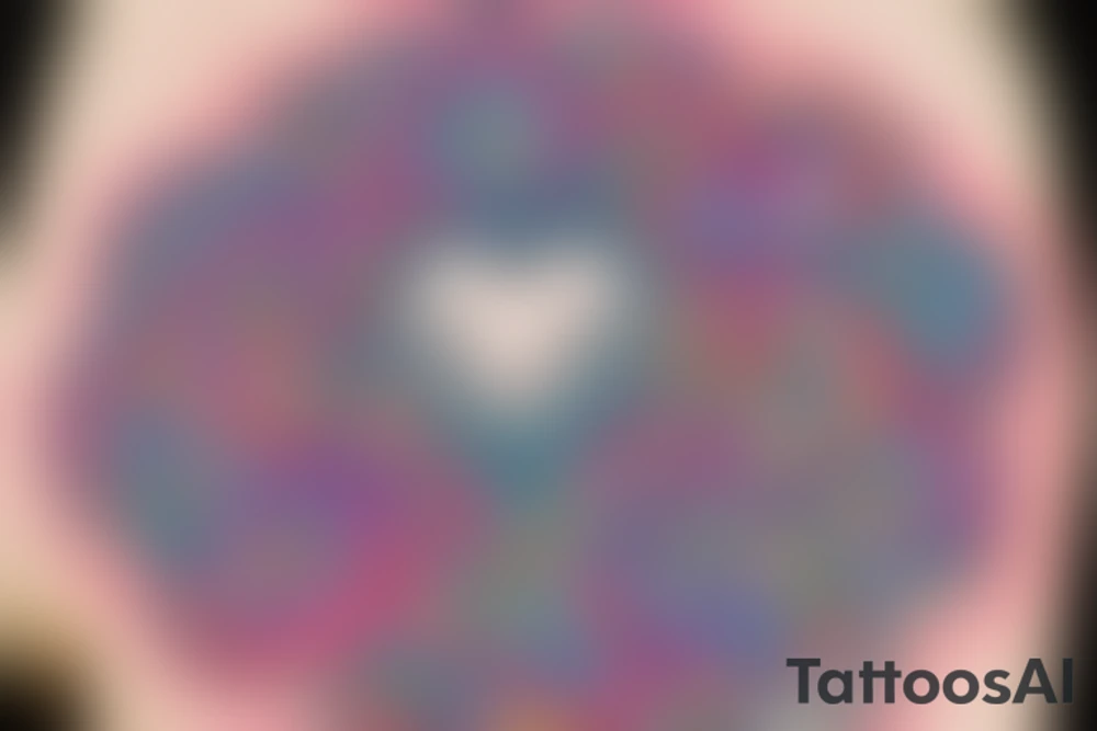 Zen meditator with psychedelically-colored heart.  "Amor Fati Tiny Changes" in a circle around the image. tattoo idea