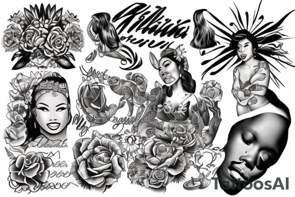 African Hawaiian Filipina pin up model drawn in traditional American, western traditional, and old school tattoo Style tattoo idea