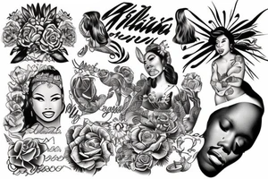 African Hawaiian Filipina pin up model drawn in traditional American, western traditional, and old school tattoo Style tattoo idea