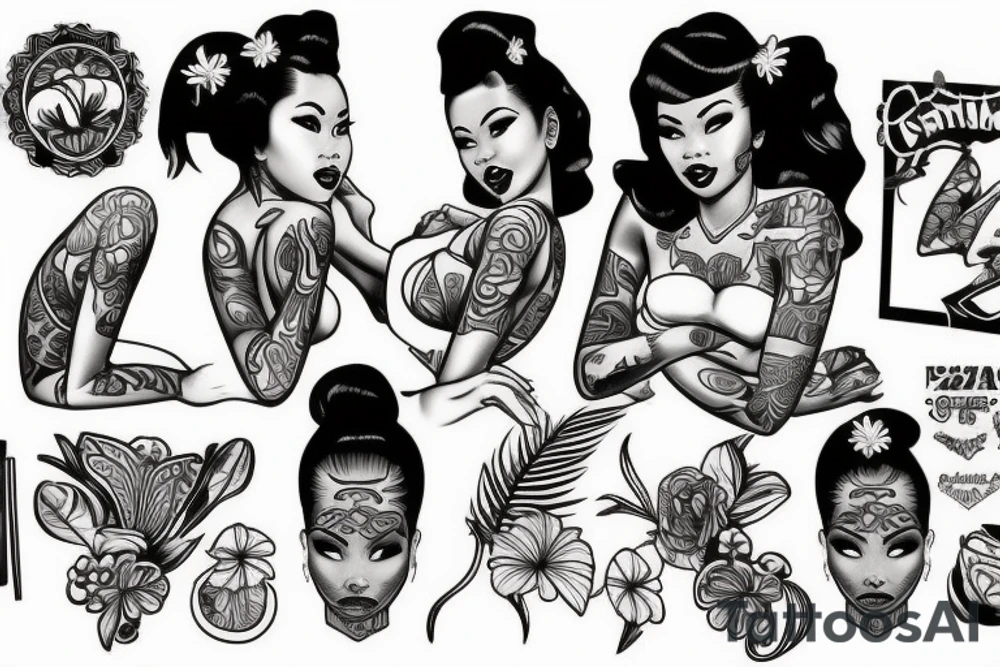 African Hawaiian Filipina pin up model tattoo idea