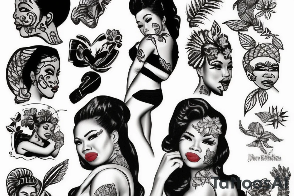 African Hawaiian Filipina pin up model tattoo idea