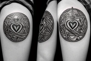 A sword with a crown as the pommel and a heart on the blade. All surrounded by a circle tattoo idea