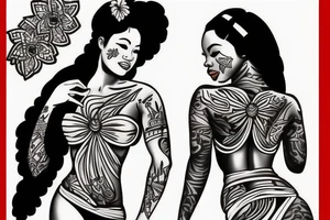 African Filipina Hula pin up Girl full body pose tattoo idea