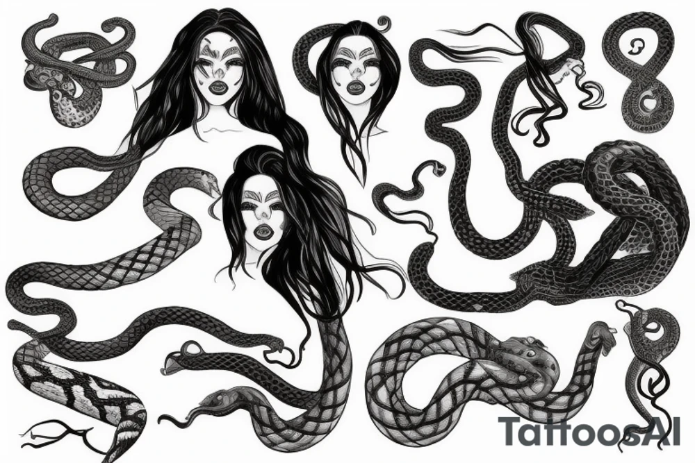 Medusa with flowing snake hair tattoo idea