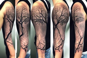 Iggdrasil tree around the shoulder tattoo idea