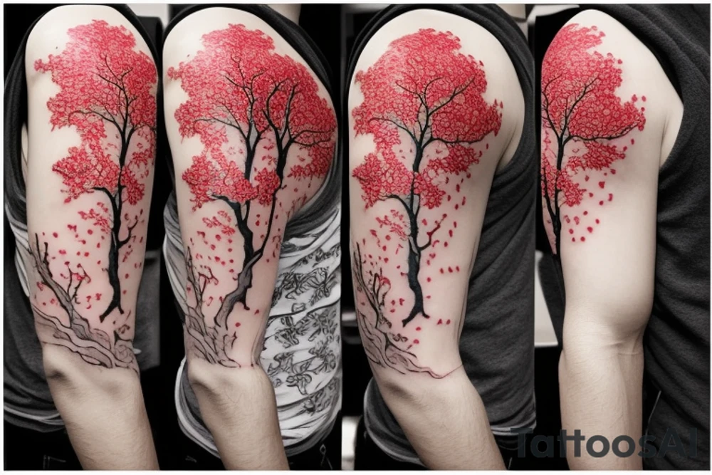 Japanese tree red color tattoo idea