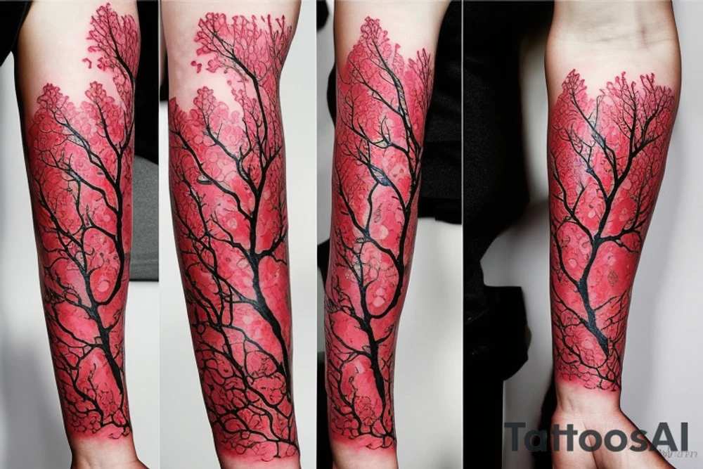 Japanese tree red color tattoo idea