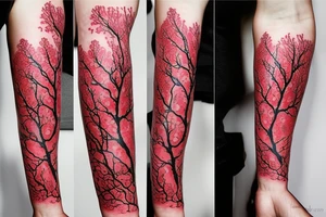 Japanese tree red color tattoo idea