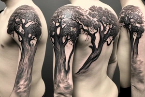 Iggdrasil tree around the shoulder tattoo idea