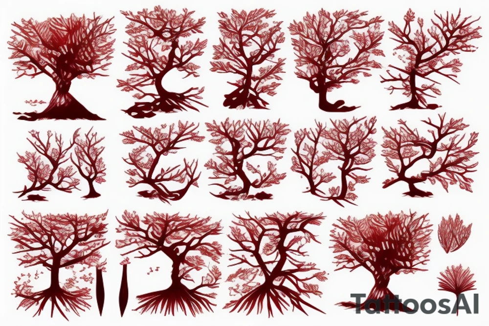 Japanese tree red color on stomach tattoo idea