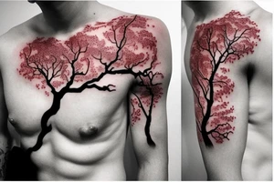 Japanese tree red color on stomach tattoo idea