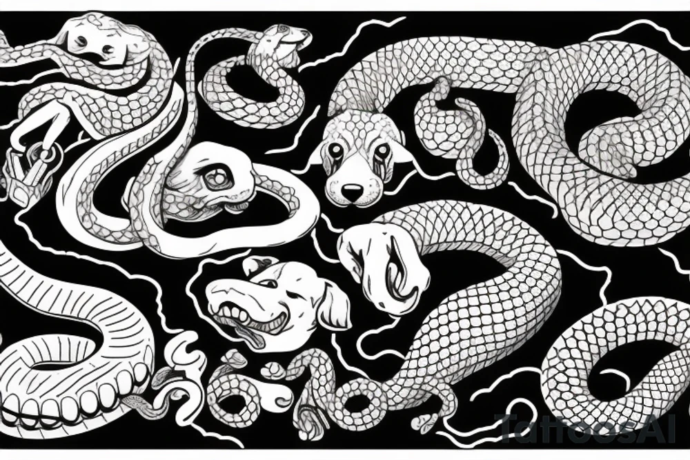 dog and snake fight tattoo idea