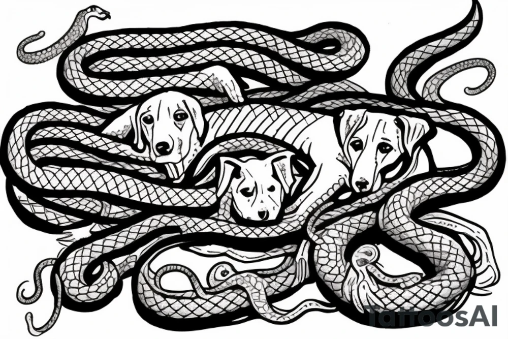 dog and snake fight tattoo idea