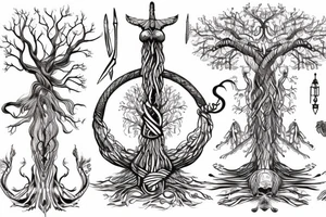 viking ship and iggdrasil tree on the background tattoo idea