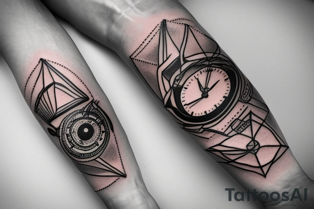 Triangle, mechanical watch, an eye and an airplane tattoo idea