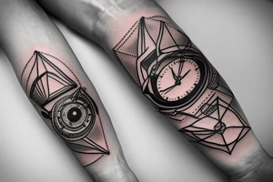 Triangle, mechanical watch, an eye and an airplane tattoo idea