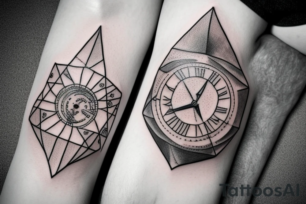 Triangle, mechanical watch, an eye and an airplane tattoo idea